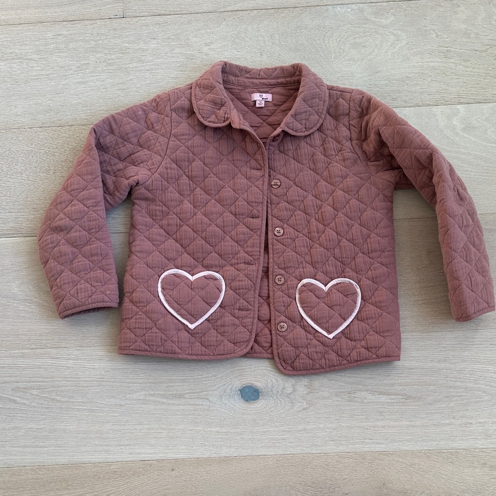 Victory Heart sz 12 mauve 100% cotton Quilted Jacket with Heart Pockets kids